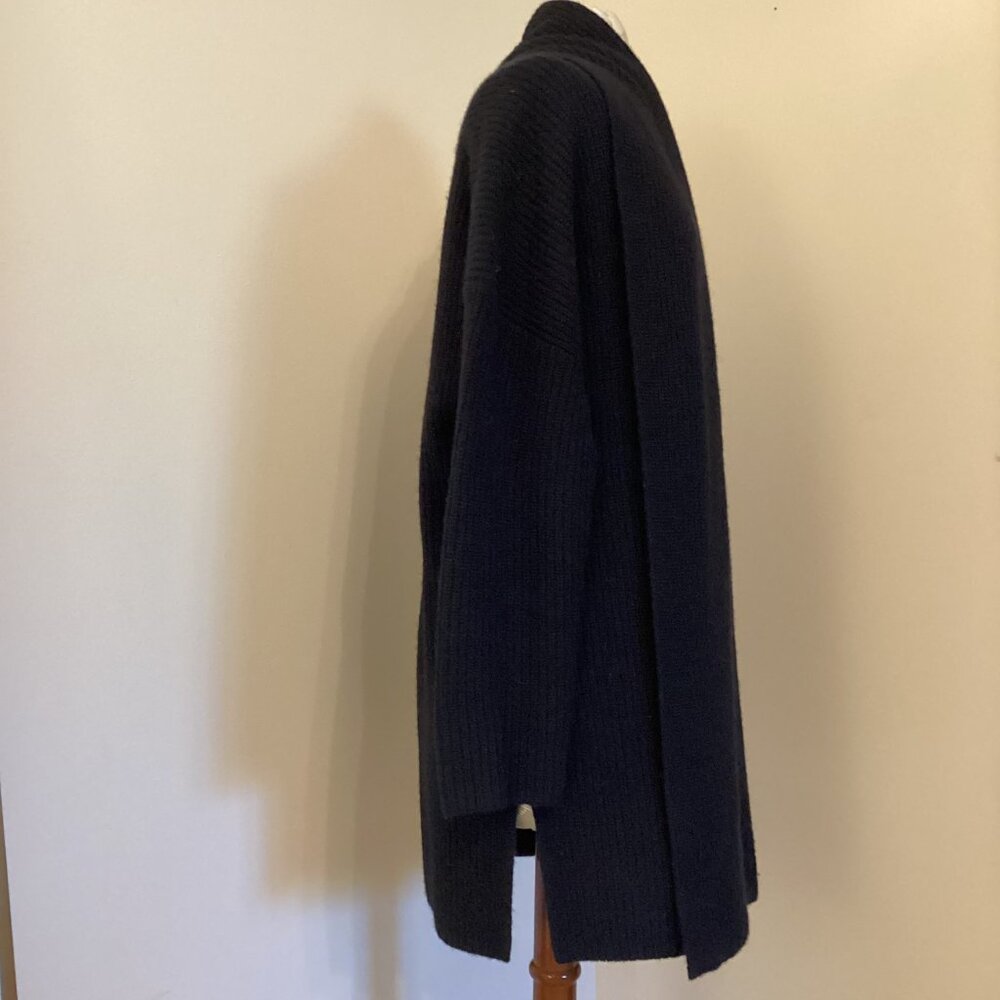 BANANA REPUBLIC CURIO CASHMERE OPEN CARDIGAN M BLACK RIB KNIT PREPPY CLASSIC - Picture 4 of 5